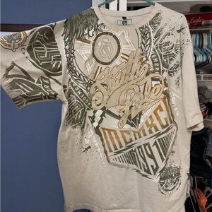 Southpole Men Shirt 4XB Beige Y2K Grunge Logo Short Sleeve Crew Neck